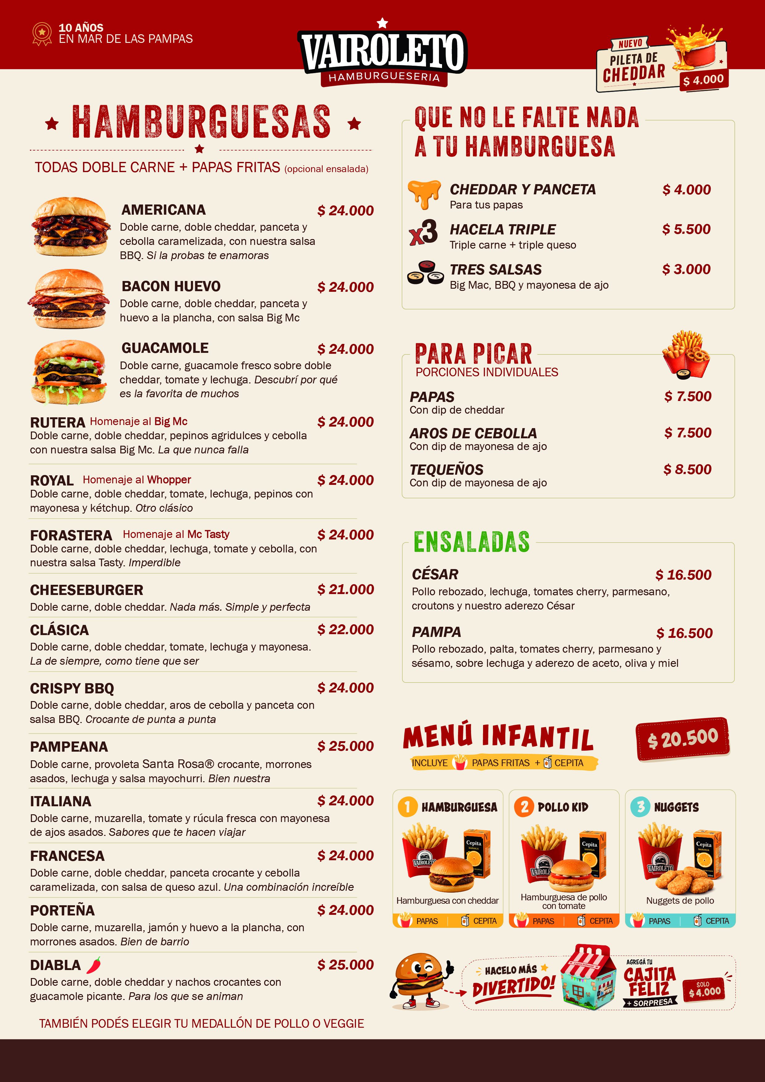 Menú de Vairoleto Hamburguesería